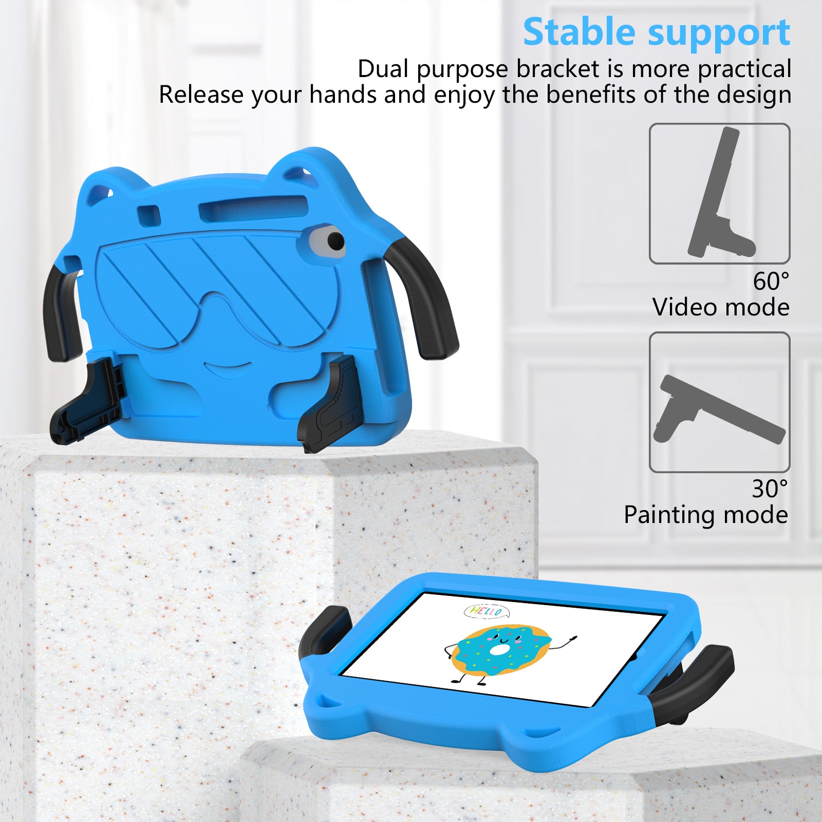 for Samsung Galaxy Tab A 8.4 (2020) / Lenovo Tab M8 Gen 4 / Tab M8 (3rd Gen) / M8 / Huawei MatePad T8 / M5 Lite 8 / TCL Tab 8 4G / Tab 8 LE Kickstand EVA+PC Case - Blue