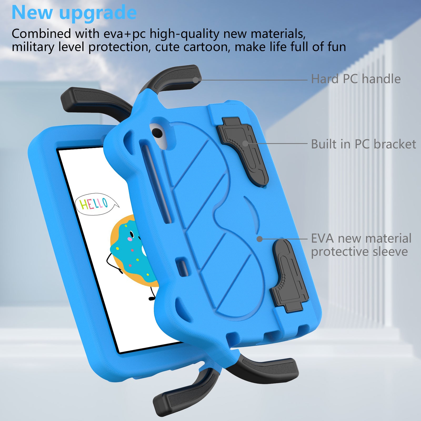 for Samsung Galaxy Tab A 8.4 (2020) / Lenovo Tab M8 Gen 4 / Tab M8 (3rd Gen) / M8 / Huawei MatePad T8 / M5 Lite 8 / TCL Tab 8 4G / Tab 8 LE Kickstand EVA+PC Case - Blue