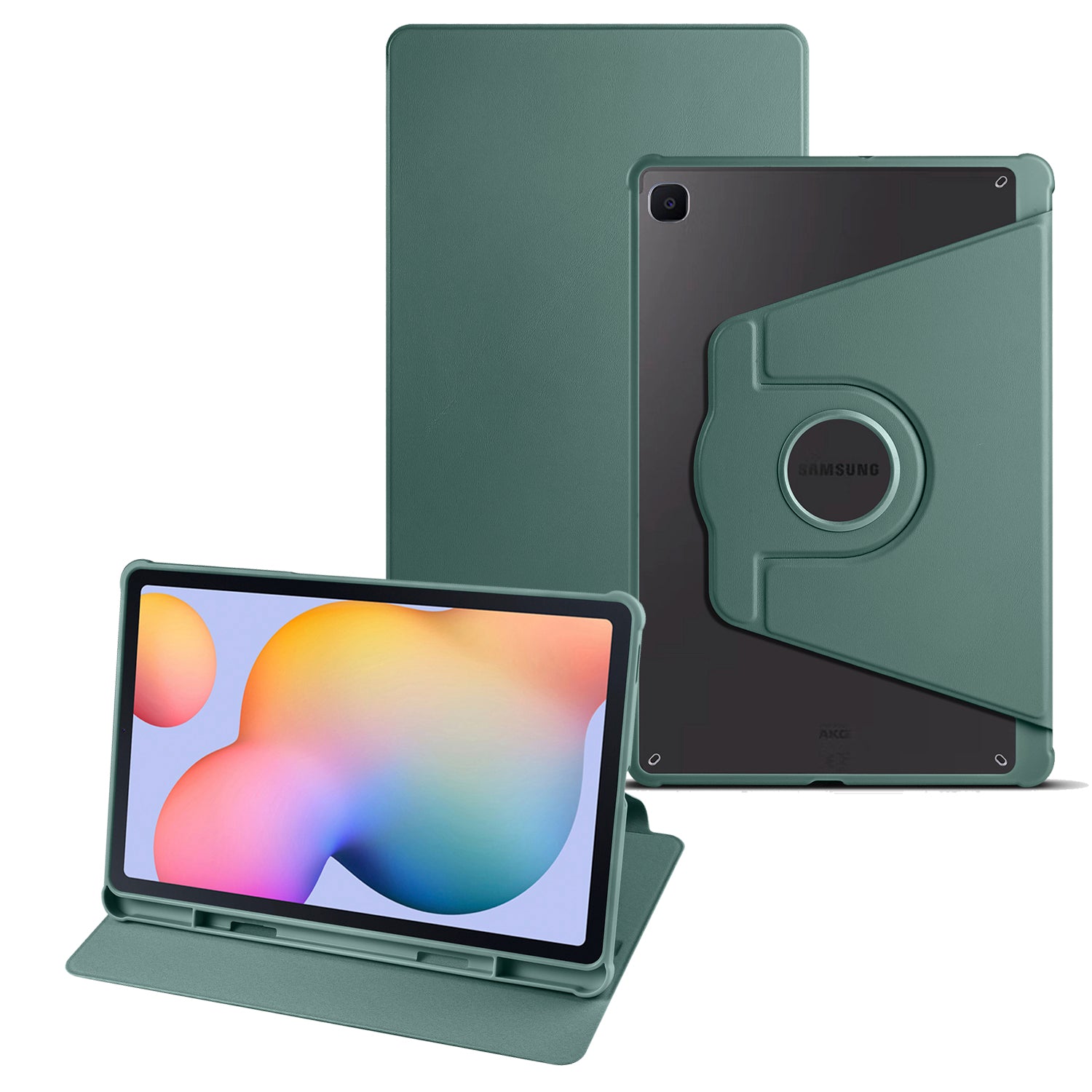 Uniqkart for Samsung Galaxy Tab S6 Lite / S6 Lite (2022) Anti-Drop Tablet Case 360-Degree Rotating Stand PU Leather Acrylic Cover - Blackish Green