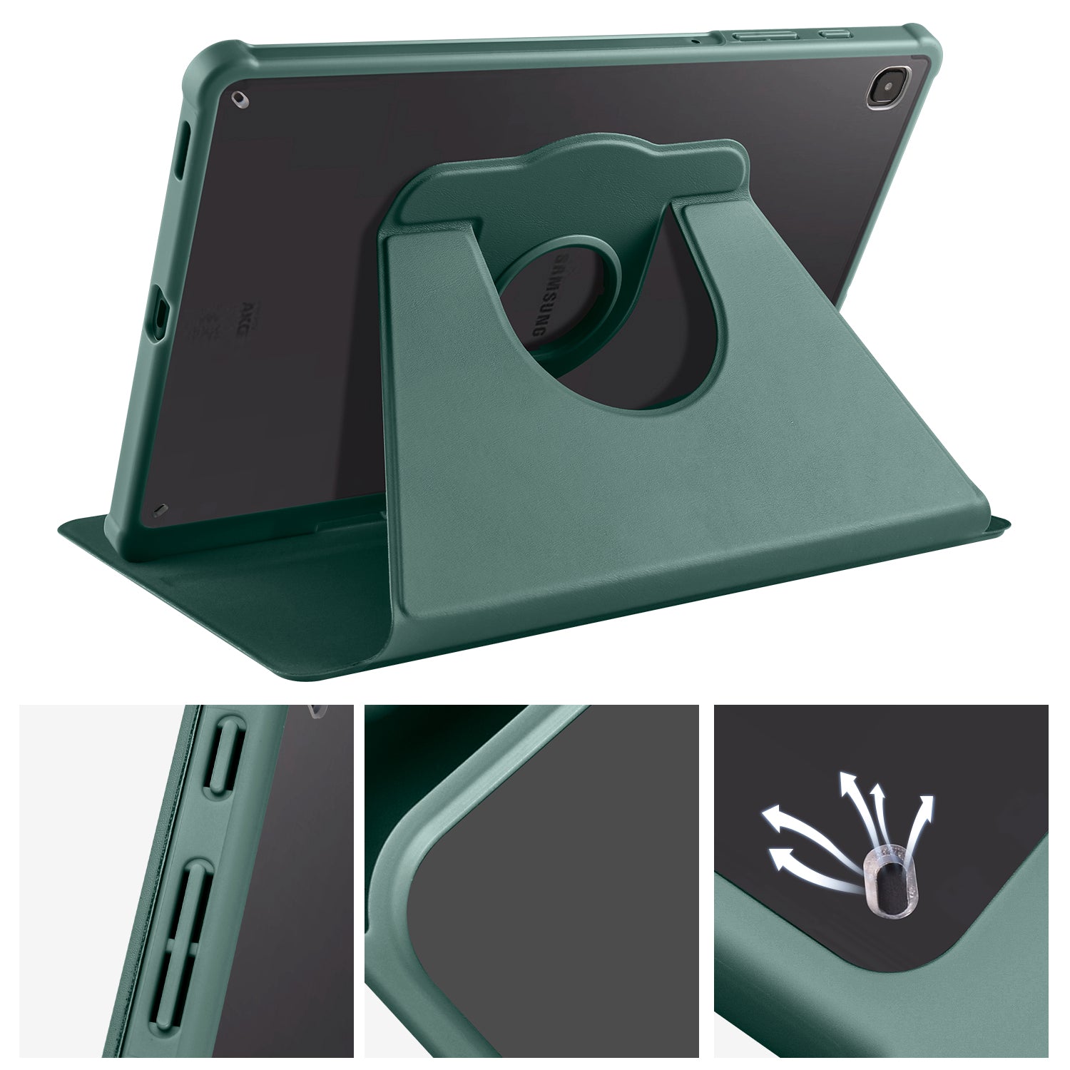Uniqkart for Samsung Galaxy Tab S6 Lite / S6 Lite (2022) Anti-Drop Tablet Case 360-Degree Rotating Stand PU Leather Acrylic Cover - Blackish Green