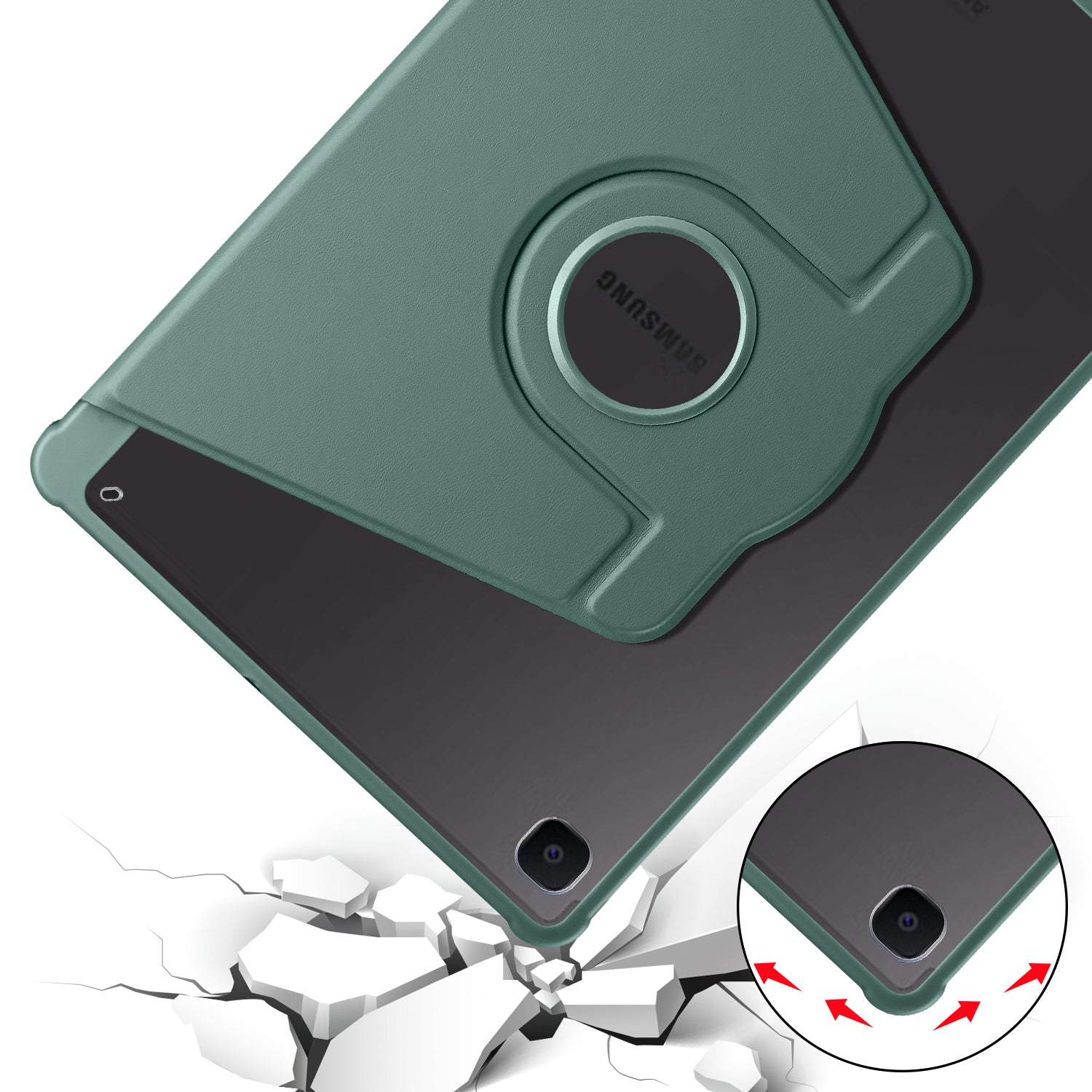 Uniqkart for Samsung Galaxy Tab S6 Lite / S6 Lite (2022) Anti-Drop Tablet Case 360-Degree Rotating Stand PU Leather Acrylic Cover - Blackish Green