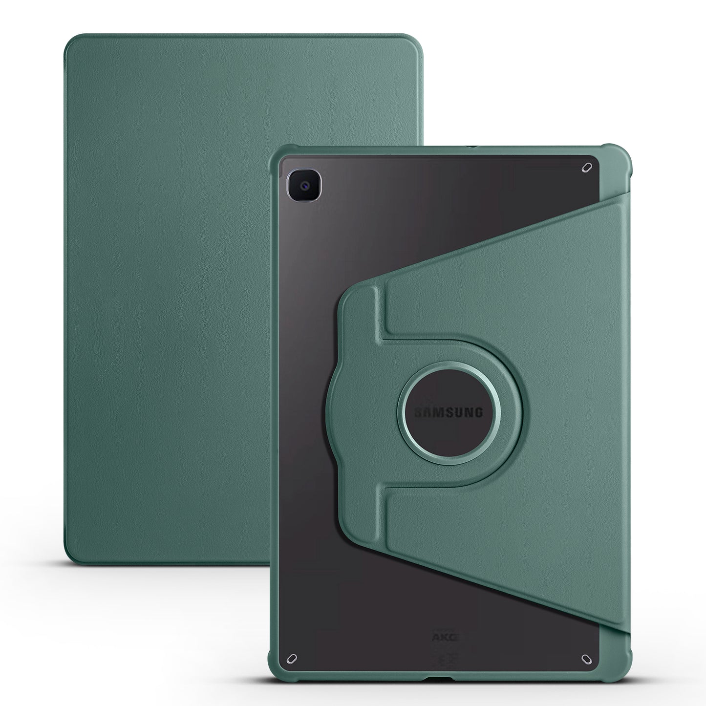 Uniqkart for Samsung Galaxy Tab S6 Lite / S6 Lite (2022) Anti-Drop Tablet Case 360-Degree Rotating Stand PU Leather Acrylic Cover - Blackish Green