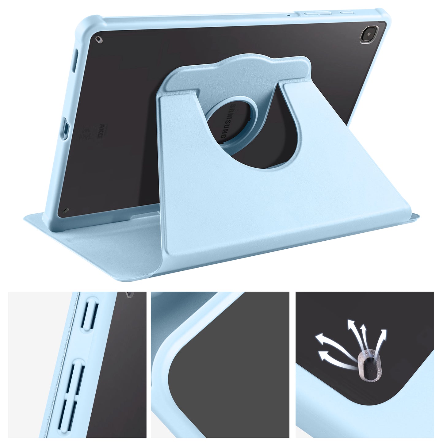 Uniqkart for Samsung Galaxy Tab S6 Lite / S6 Lite (2022) Anti-Drop Tablet Case 360-Degree Rotating Stand PU Leather Acrylic Cover - Baby Blue