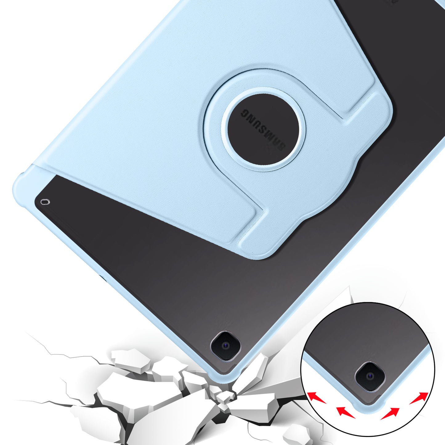 Uniqkart for Samsung Galaxy Tab S6 Lite / S6 Lite (2022) Anti-Drop Tablet Case 360-Degree Rotating Stand PU Leather Acrylic Cover - Baby Blue