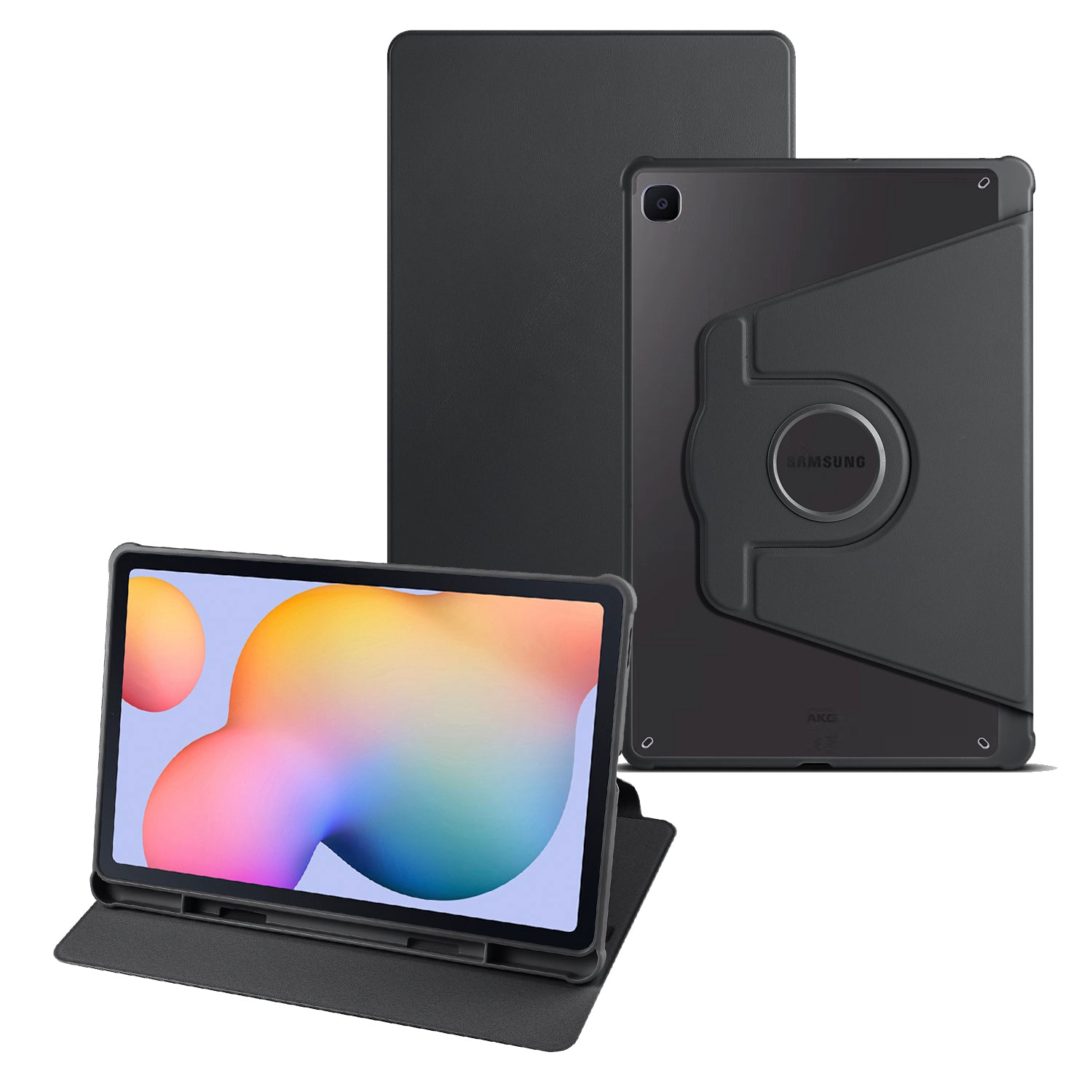Uniqkart for Samsung Galaxy Tab S6 Lite / S6 Lite (2022) Anti-Drop Tablet Case 360-Degree Rotating Stand PU Leather Acrylic Cover - Black