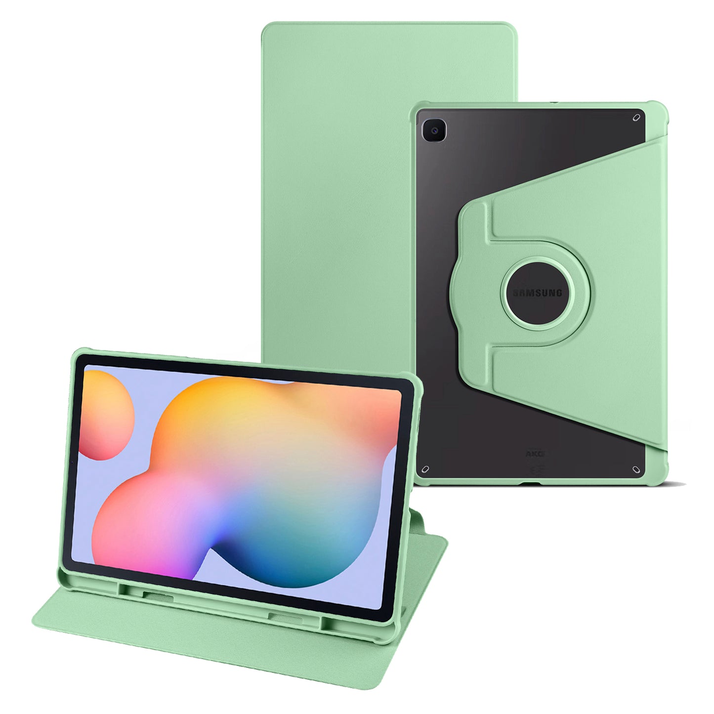 Uniqkart for Samsung Galaxy Tab S6 Lite / S6 Lite (2022) Anti-Drop Tablet Case 360-Degree Rotating Stand PU Leather Acrylic Cover - Matcha Green