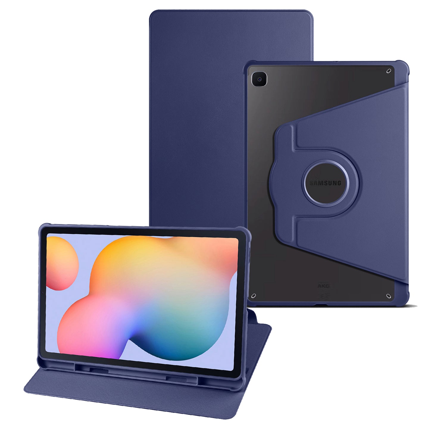 Uniqkart for Samsung Galaxy Tab S6 Lite / S6 Lite (2022) Anti-Drop Tablet Case 360-Degree Rotating Stand PU Leather Acrylic Cover - Dark Blue