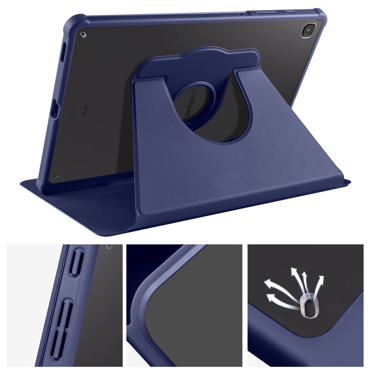 Uniqkart for Samsung Galaxy Tab S6 Lite / S6 Lite (2022) Anti-Drop Tablet Case 360-Degree Rotating Stand PU Leather Acrylic Cover - Dark Blue