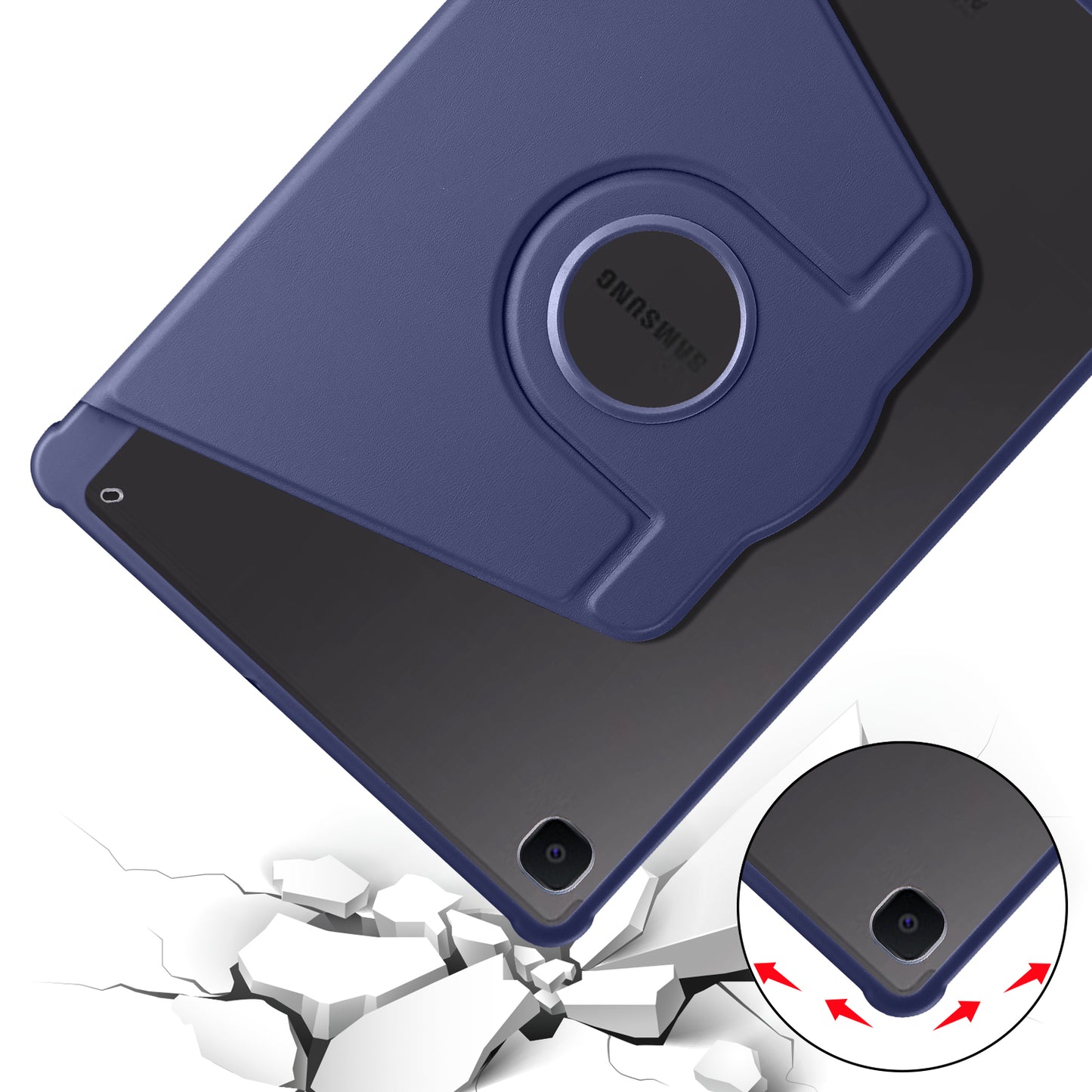 Uniqkart for Samsung Galaxy Tab S6 Lite / S6 Lite (2022) Anti-Drop Tablet Case 360-Degree Rotating Stand PU Leather Acrylic Cover - Dark Blue
