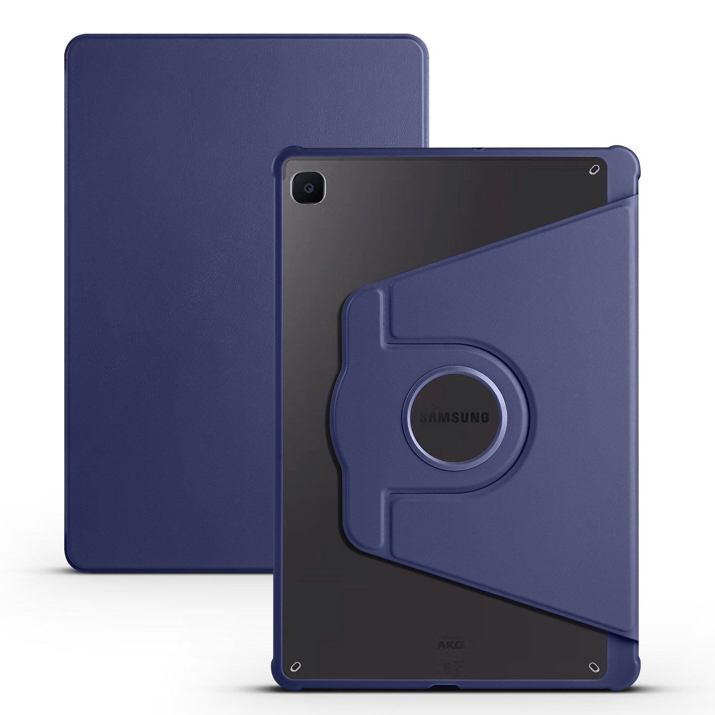 Uniqkart for Samsung Galaxy Tab S6 Lite / S6 Lite (2022) Anti-Drop Tablet Case 360-Degree Rotating Stand PU Leather Acrylic Cover - Dark Blue