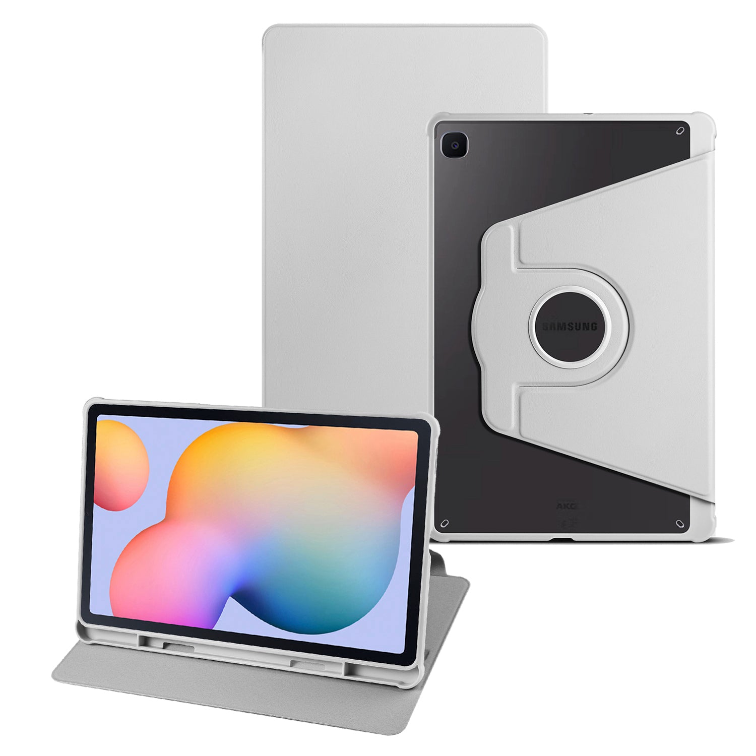 Uniqkart for Samsung Galaxy Tab S6 Lite / S6 Lite (2022) Anti-Drop Tablet Case 360-Degree Rotating Stand PU Leather Acrylic Cover - Grey