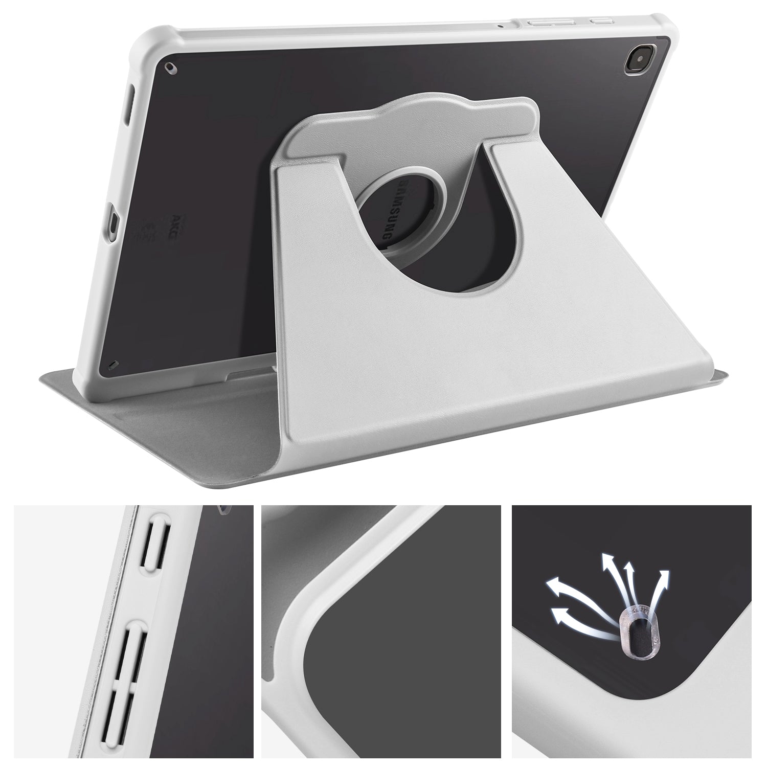 Uniqkart for Samsung Galaxy Tab S6 Lite / S6 Lite (2022) Anti-Drop Tablet Case 360-Degree Rotating Stand PU Leather Acrylic Cover - Grey