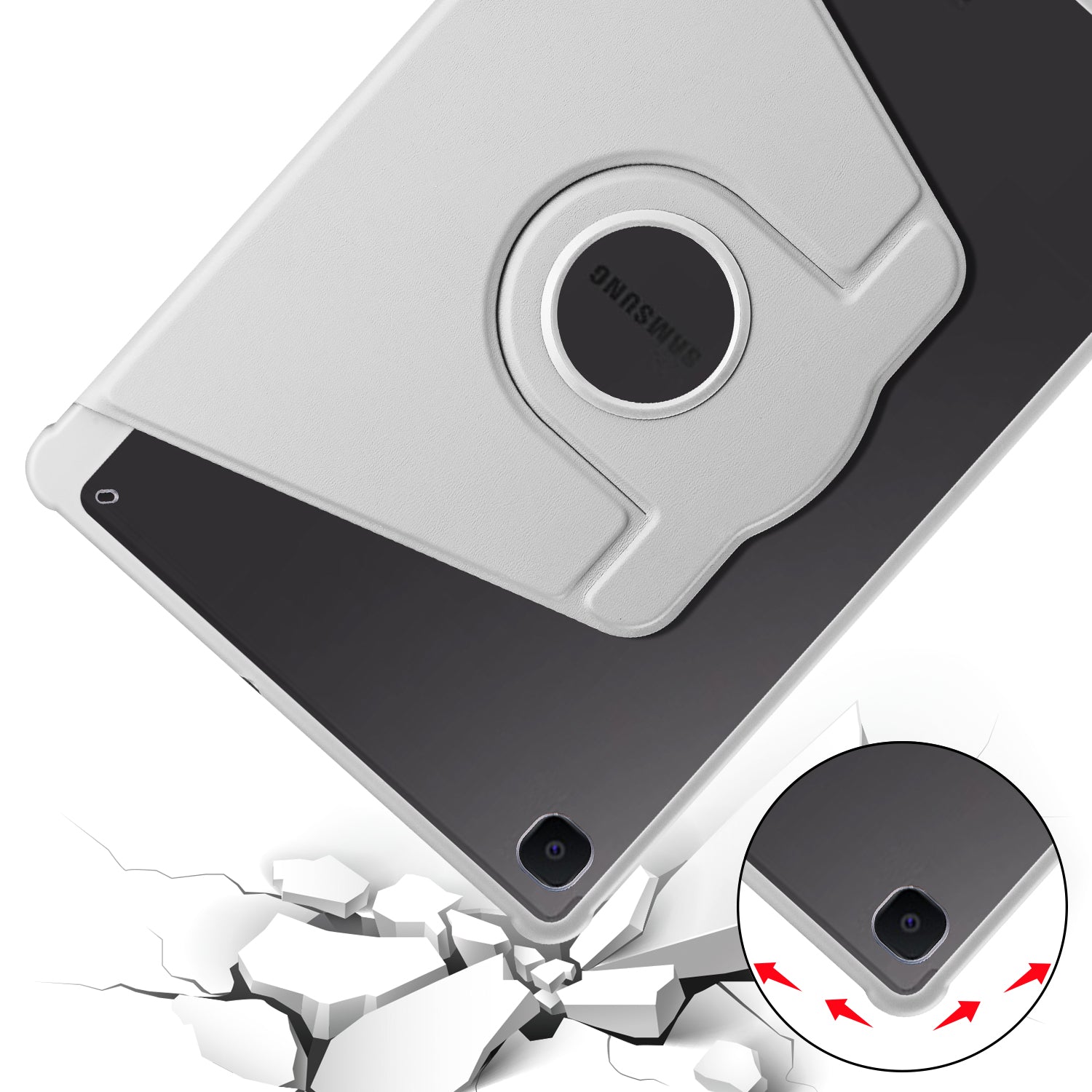 Uniqkart for Samsung Galaxy Tab S6 Lite / S6 Lite (2022) Anti-Drop Tablet Case 360-Degree Rotating Stand PU Leather Acrylic Cover - Grey