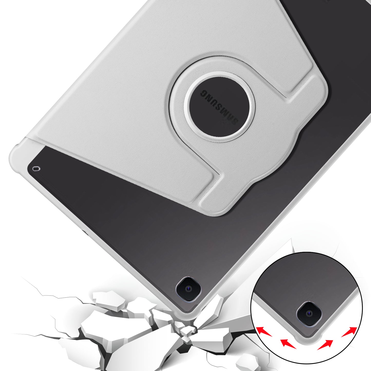 Uniqkart for Samsung Galaxy Tab S6 Lite / S6 Lite (2022) Anti-Drop Tablet Case 360-Degree Rotating Stand PU Leather Acrylic Cover - Grey