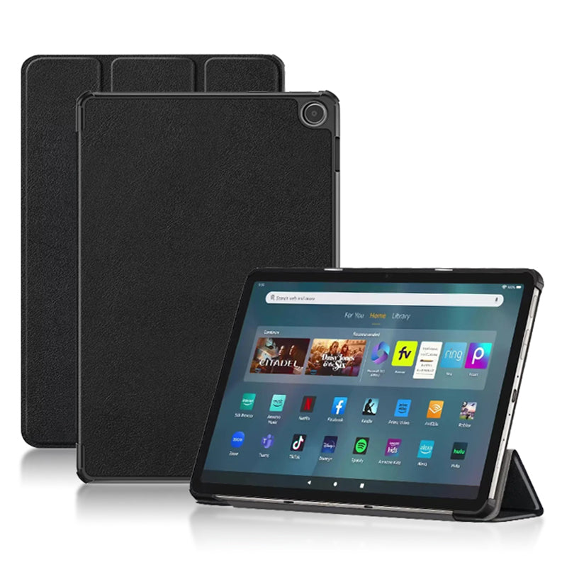 Uniqkart for Amazon Fire Max 11 Tri-fold Stand Tablet Case PU Leather Auto Wake / Sleep Full Body Protection Cover - Black