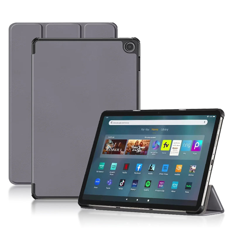 Uniqkart for Amazon Fire Max 11 Tri-fold Stand Tablet Case PU Leather Auto Wake / Sleep Full Body Protection Cover - Grey