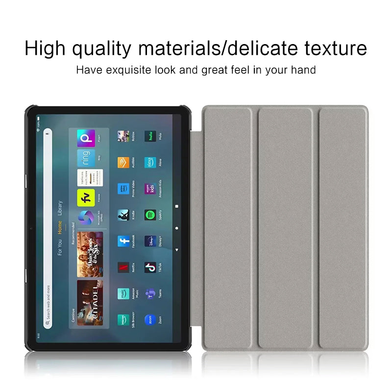 Uniqkart for Amazon Fire Max 11 Tri-fold Stand Tablet Case PU Leather Auto Wake / Sleep Full Body Protection Cover - Grey