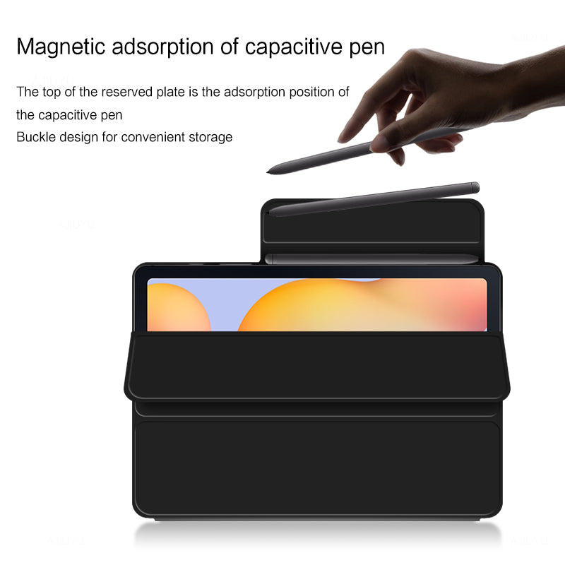 Tri-fold Stand Cover for Samsung Galaxy Tab S6 Lite / Tab S6 Lite (2022) , PU Leather Magnetic Smart Tablet Case - Black
