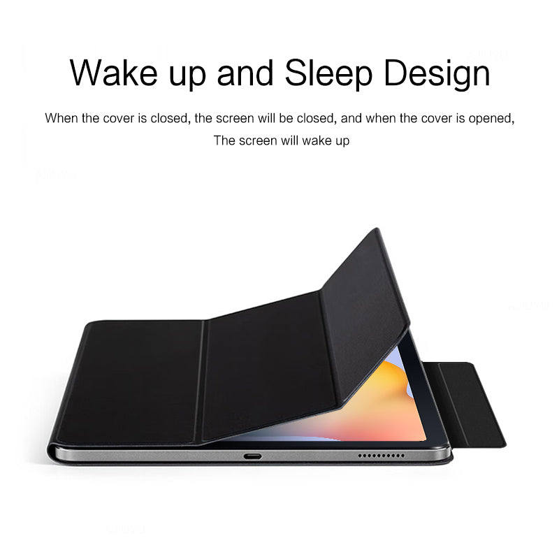 Tri-fold Stand Cover for Samsung Galaxy Tab S6 Lite / Tab S6 Lite (2022) , PU Leather Magnetic Smart Tablet Case - Black
