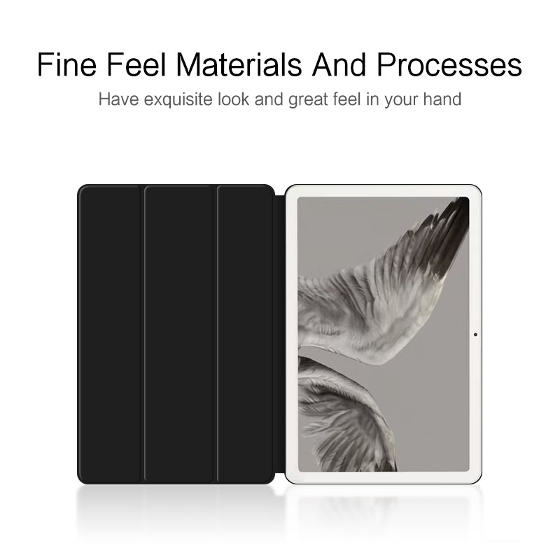 Uniqkart for Google Pixel Tablet Trifold Stand Magnetic Leather Tablet Cover Pen Holder Case with Hole Uniqkart for Charger Speaker Dock - Black