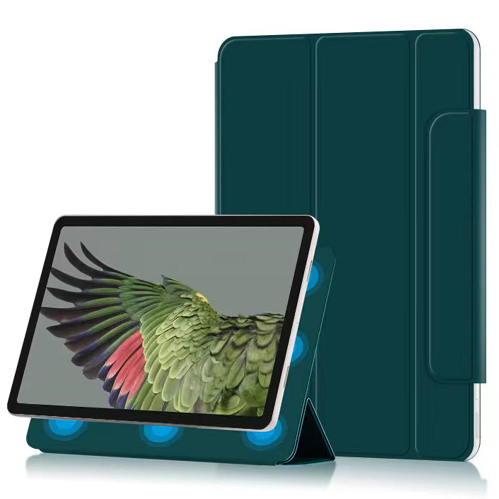 Uniqkart for Google Pixel Tablet Tri-fold Stand Cover PU Leather Magnetic Absorption Smart Tablet Case - Blackish Green