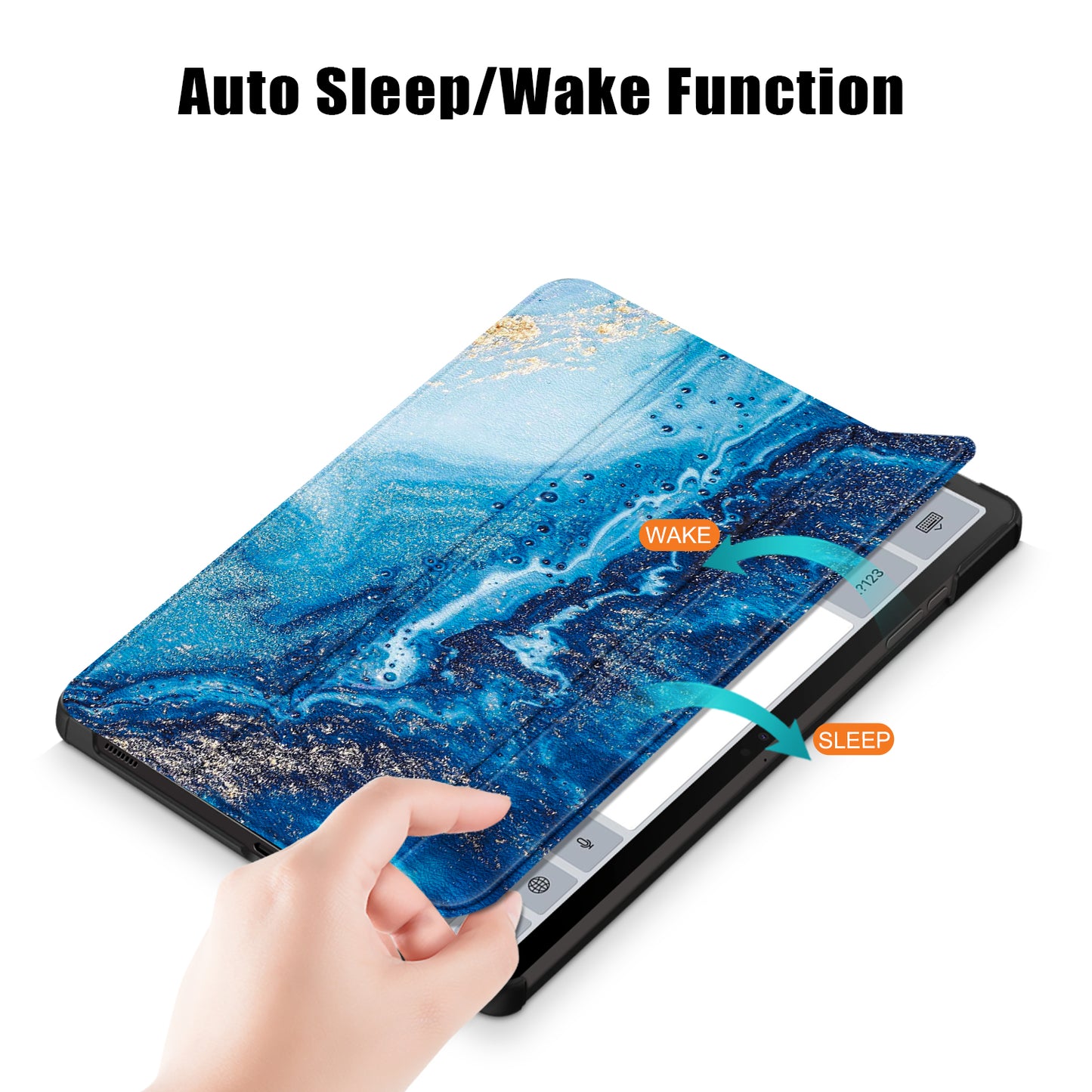 Uniqkart for Samsung Galaxy Tab S9+ Tri-fold Stand Cover PU Leather Pattern Printing Smart Tablet Case - Wave