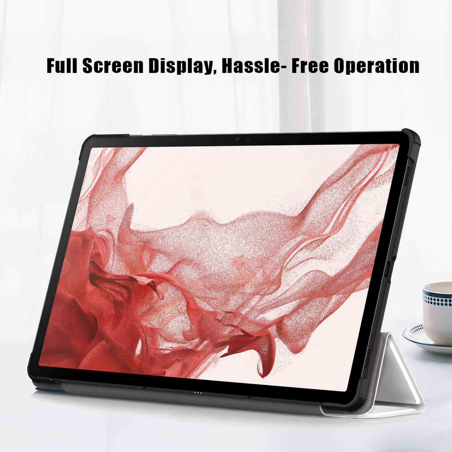 Uniqkart for Samsung Galaxy Tab S9+ Tri-fold Stand Cover PU Leather Pattern Printing Smart Tablet Case - Cat