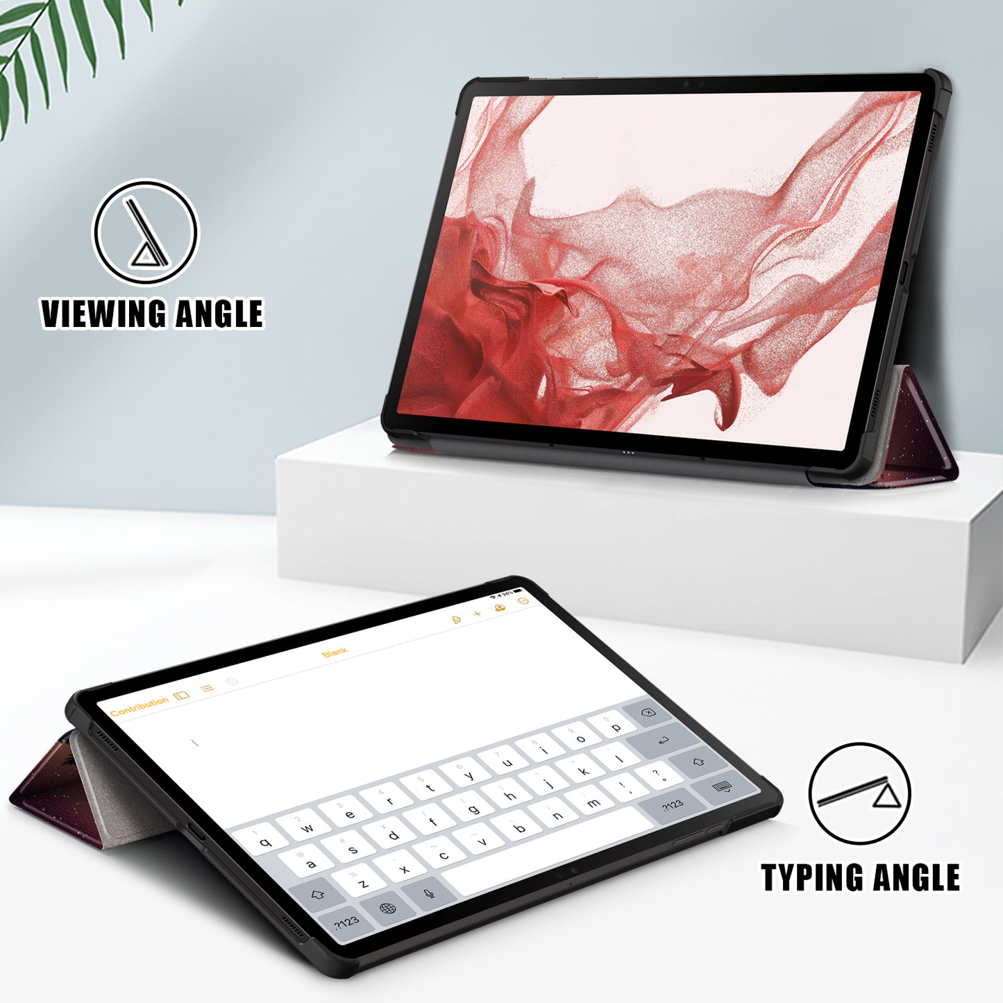 Uniqkart for Samsung Galaxy Tab S9+ Tri-fold Stand Cover PU Leather Pattern Printing Smart Tablet Case - Nightfall