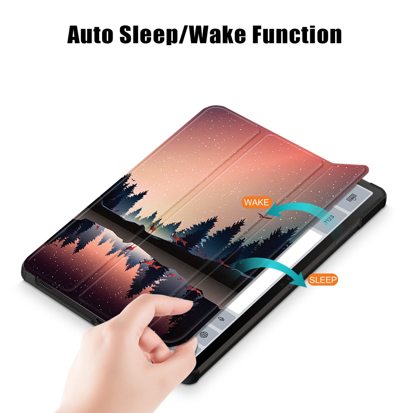 Uniqkart for Samsung Galaxy Tab S9+ Tri-fold Stand Cover PU Leather Pattern Printing Smart Tablet Case - Nightfall