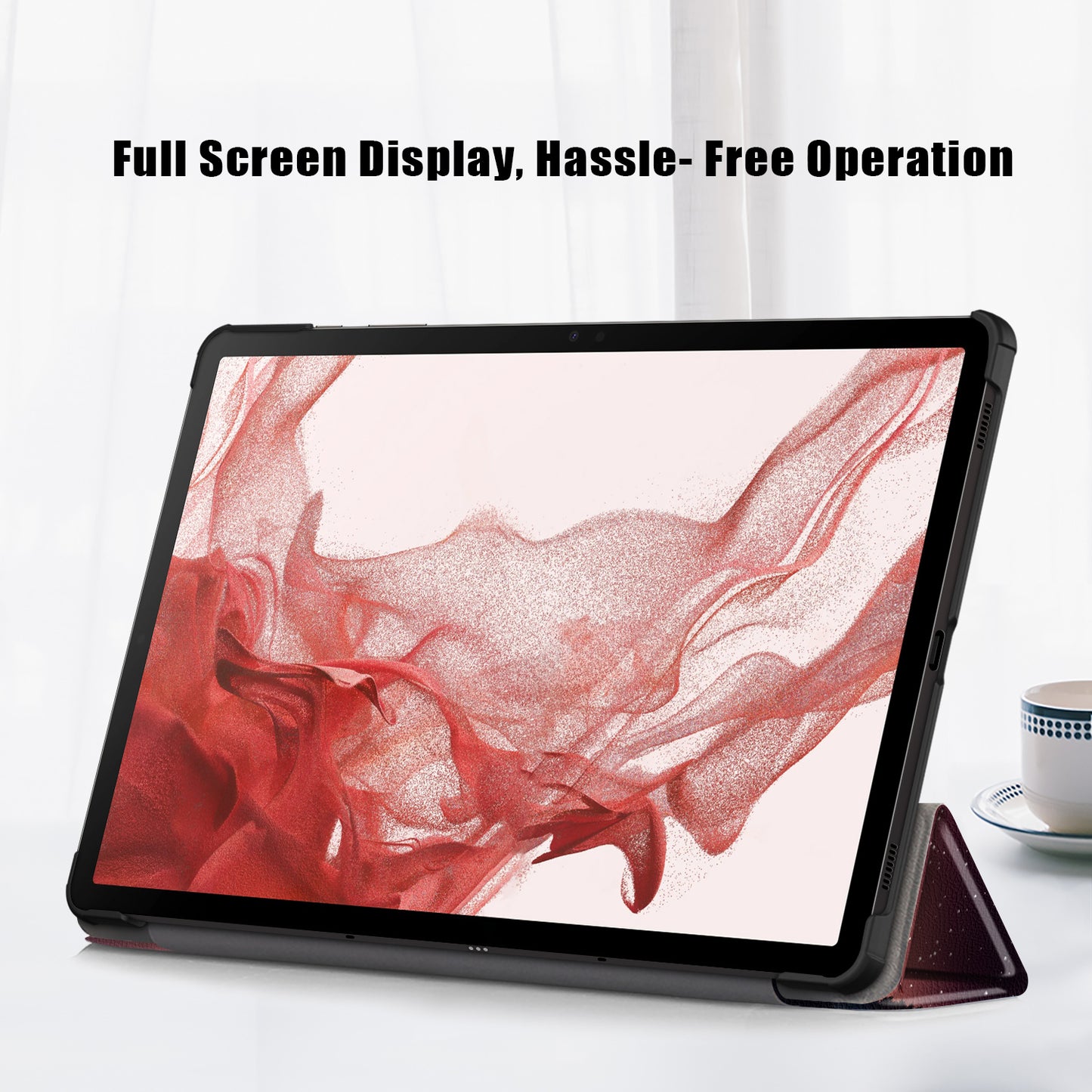 Uniqkart for Samsung Galaxy Tab S9+ Tri-fold Stand Cover PU Leather Pattern Printing Smart Tablet Case - Nightfall