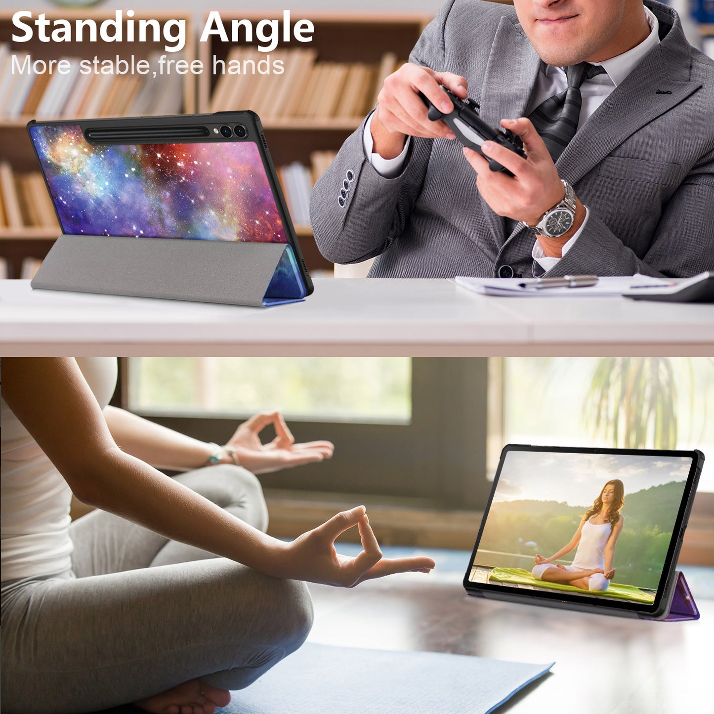 Uniqkart for Samsung Galaxy Tab S9+ Tri-fold Stand Cover PU Leather Pattern Printing Smart Tablet Case - Galaxy