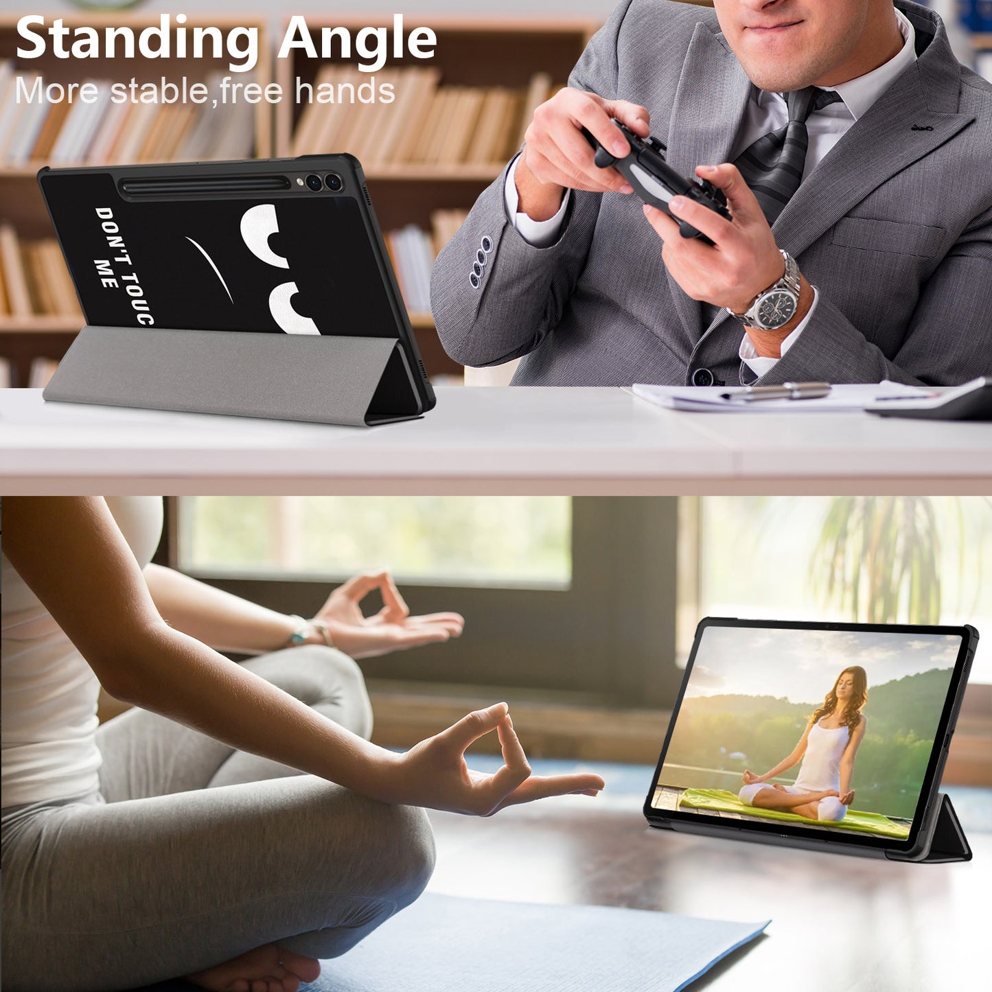for Samsung Galaxy Tab S9+ Tri-fold Stand Cover PU Leather Pattern Printing Smart Tablet Case - Don&#39;t Touch Me