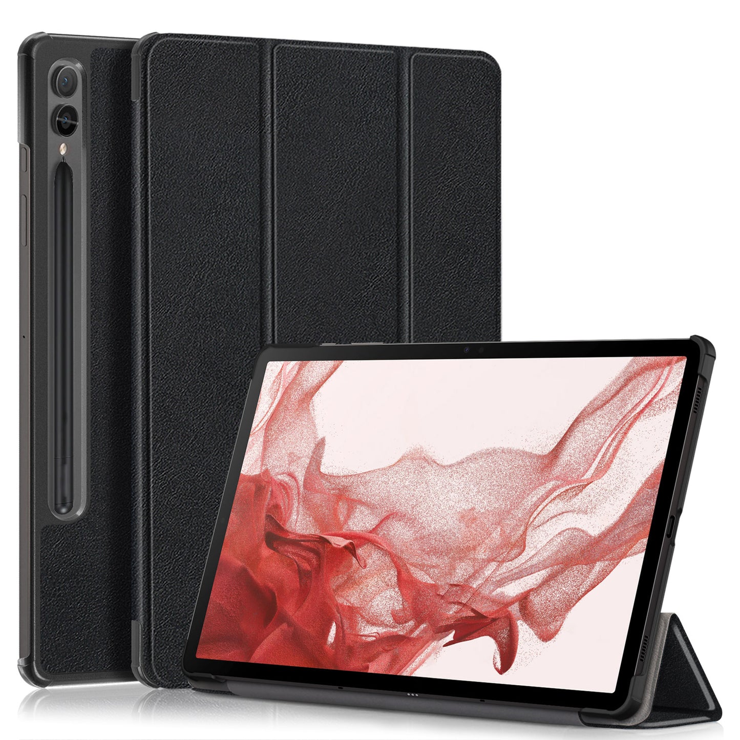 Uniqkart for Samsung Galaxy Tab S9+ PU Leather Trifold Stand Cover Auto Wake / Sleep Smart Tablet Case - Black
