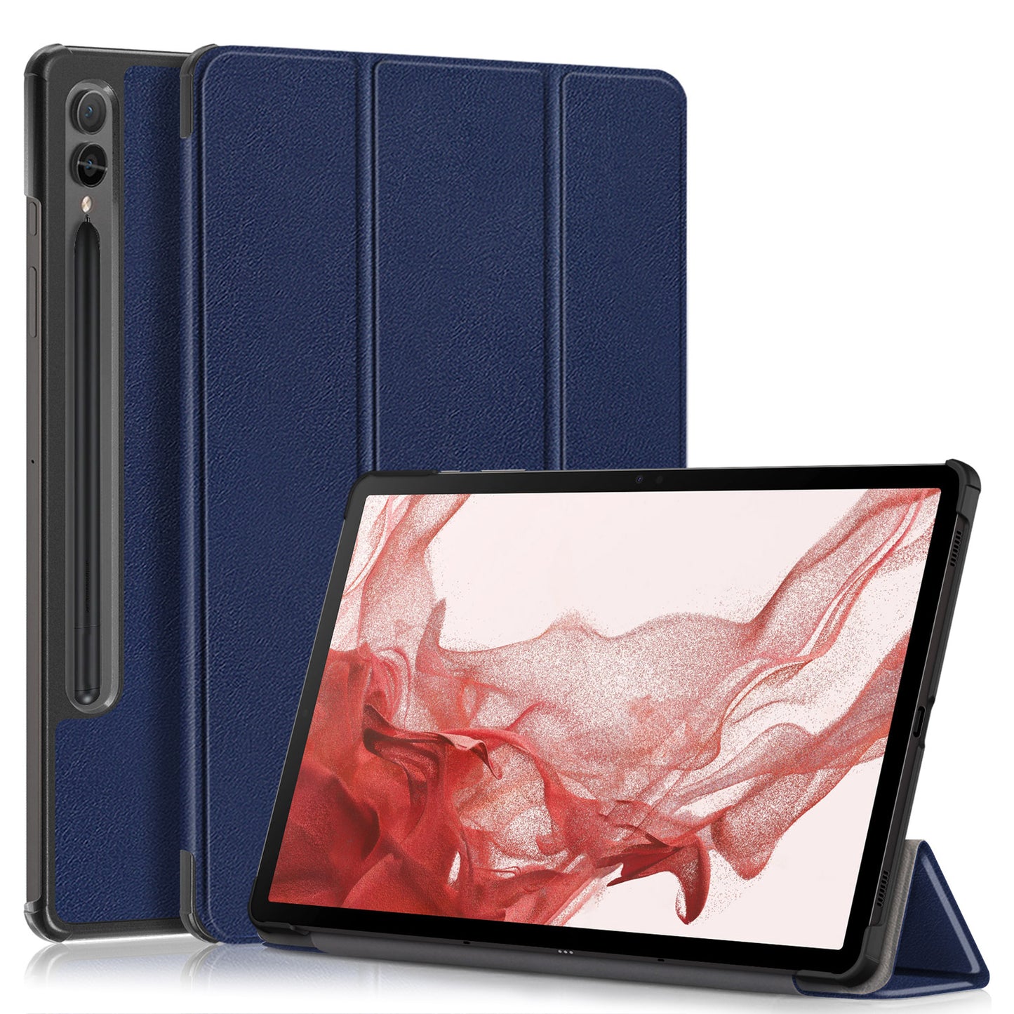 Uniqkart for Samsung Galaxy Tab S9+ PU Leather Trifold Stand Cover Auto Wake / Sleep Smart Tablet Case - Dark Blue
