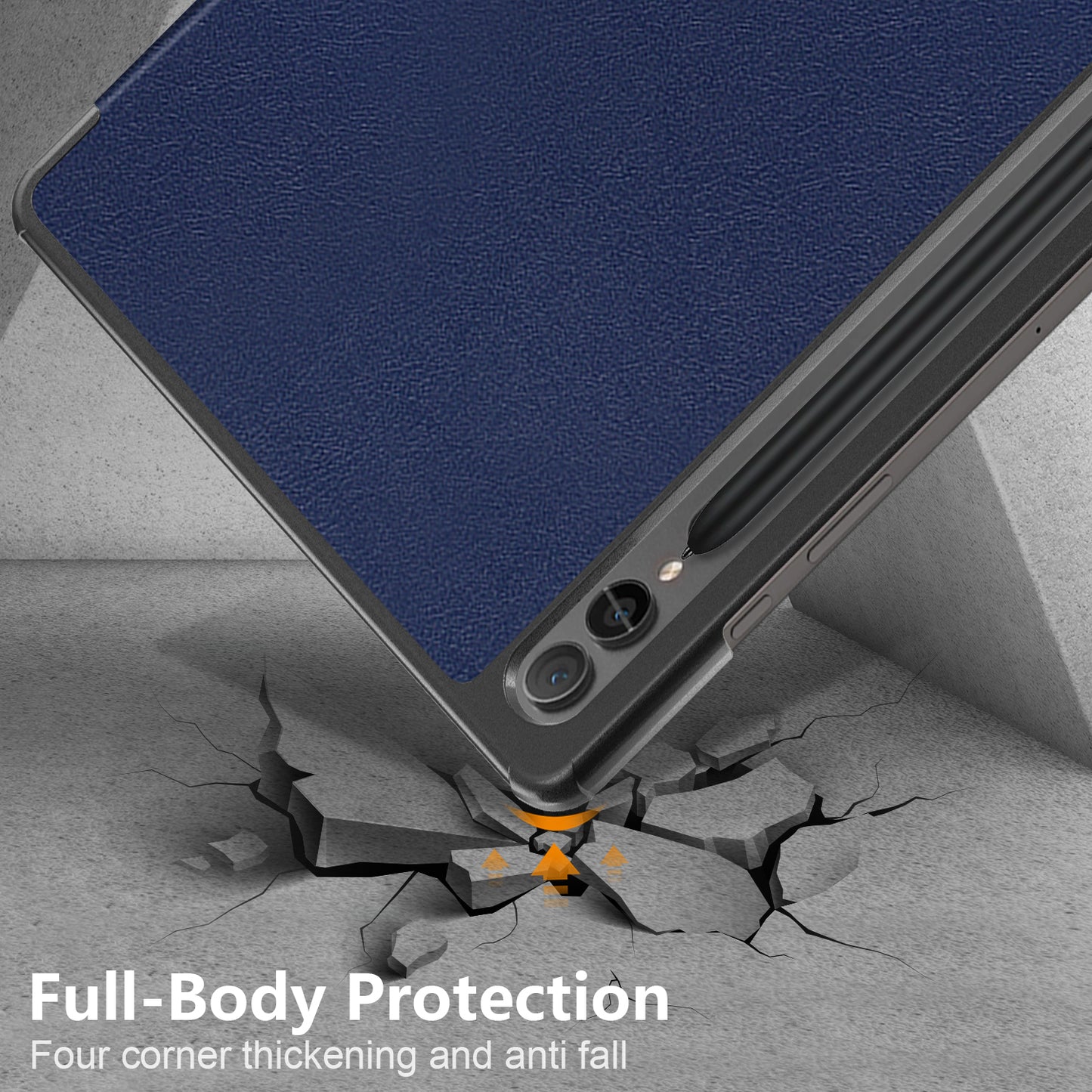 Uniqkart for Samsung Galaxy Tab S9+ PU Leather Trifold Stand Cover Auto Wake / Sleep Smart Tablet Case - Dark Blue