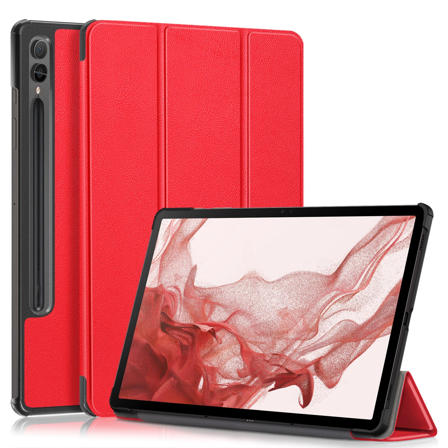 Uniqkart for Samsung Galaxy Tab S9+ PU Leather Trifold Stand Cover Auto Wake / Sleep Smart Tablet Case - Red