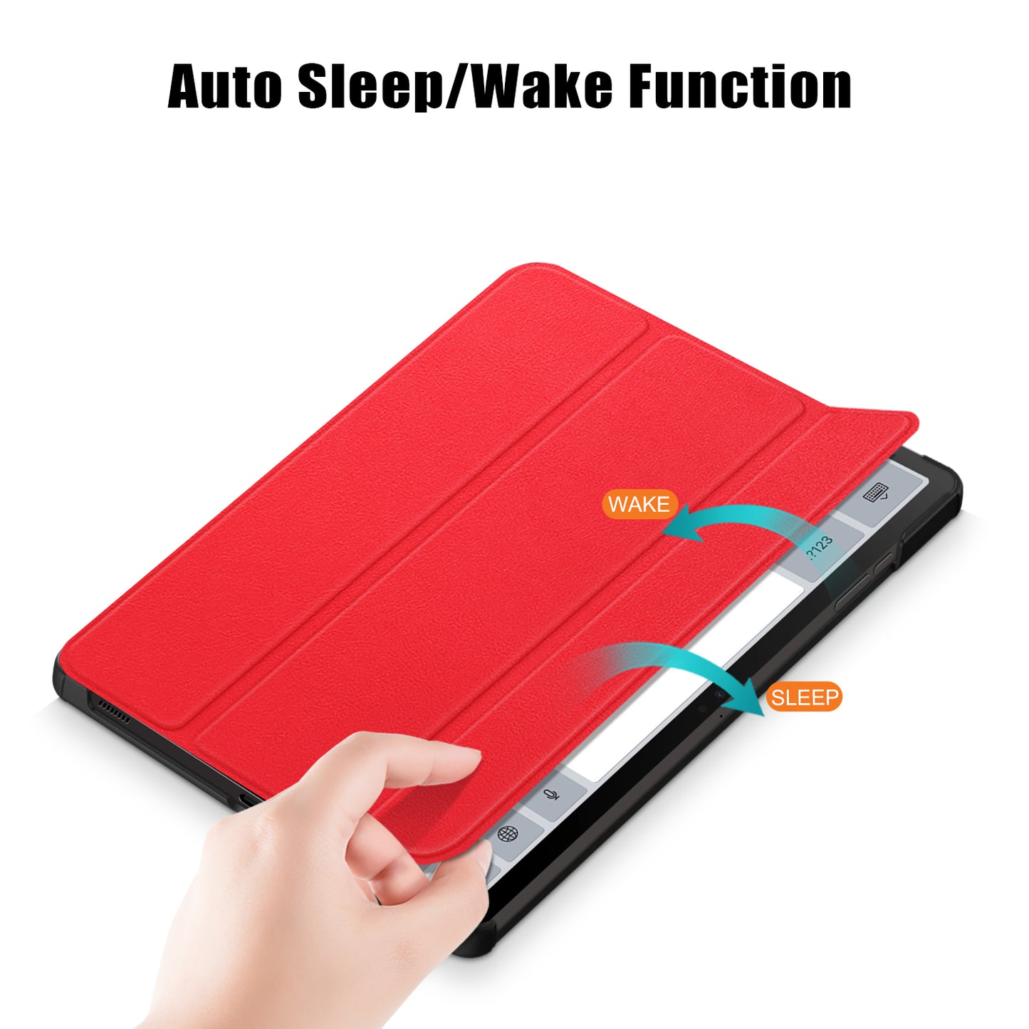 Uniqkart for Samsung Galaxy Tab S9+ PU Leather Trifold Stand Cover Auto Wake / Sleep Smart Tablet Case - Red