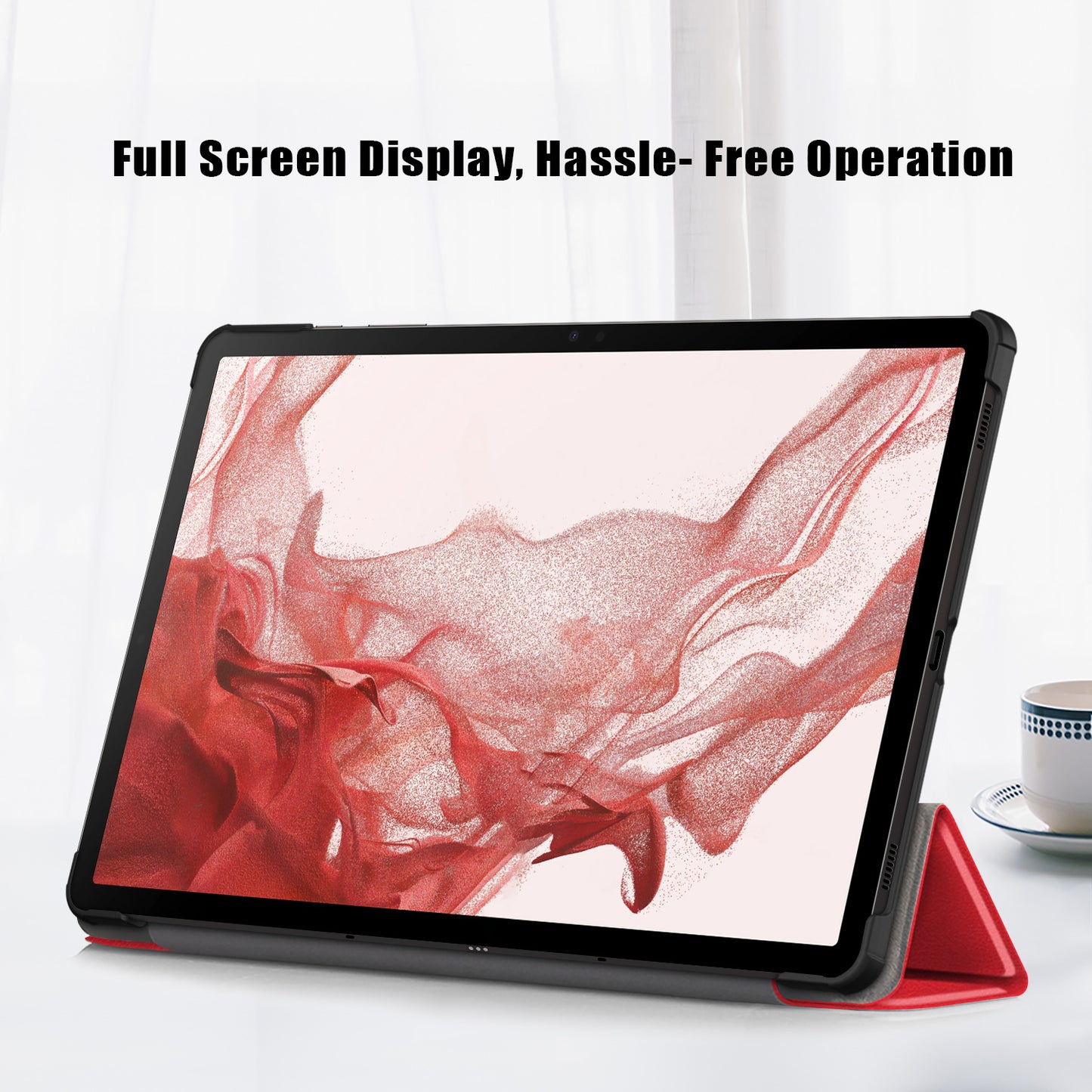 Uniqkart for Samsung Galaxy Tab S9+ PU Leather Trifold Stand Cover Auto Wake / Sleep Smart Tablet Case - Red