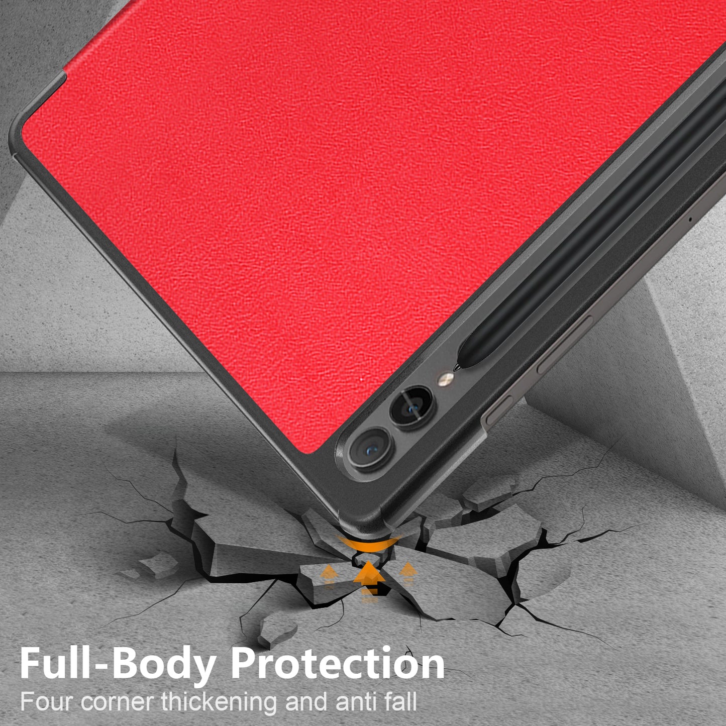 Uniqkart for Samsung Galaxy Tab S9+ PU Leather Trifold Stand Cover Auto Wake / Sleep Smart Tablet Case - Red