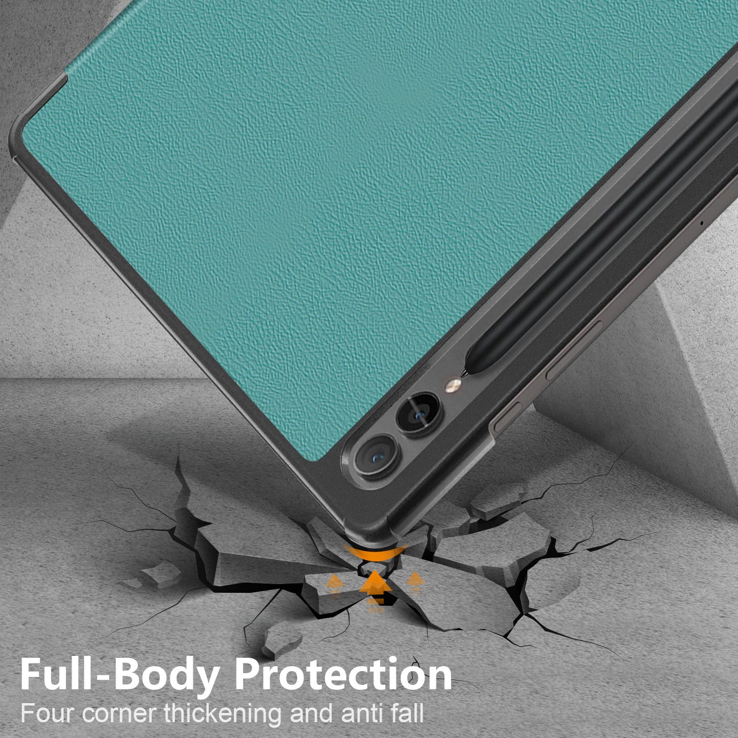 Uniqkart for Samsung Galaxy Tab S9+ PU Leather Trifold Stand Cover Auto Wake / Sleep Smart Tablet Case - Blackish Green
