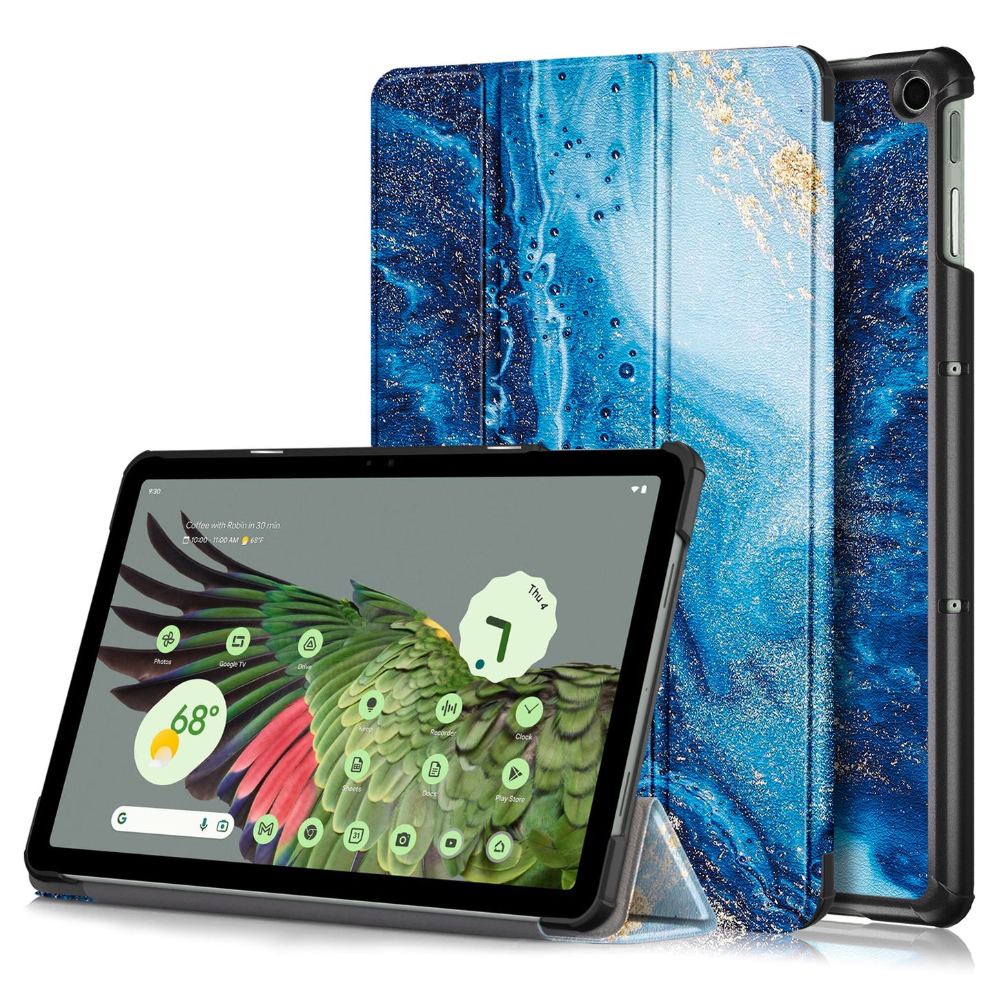 Pattern Printed Shockproof Case for Google Pixel Tablet Tri-fold Stand PU Leather Tablet Cover - Wave