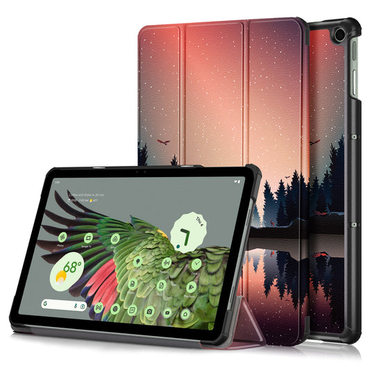 Pattern Printed Shockproof Case for Google Pixel Tablet Tri-fold Stand PU Leather Tablet Cover - Nightfall