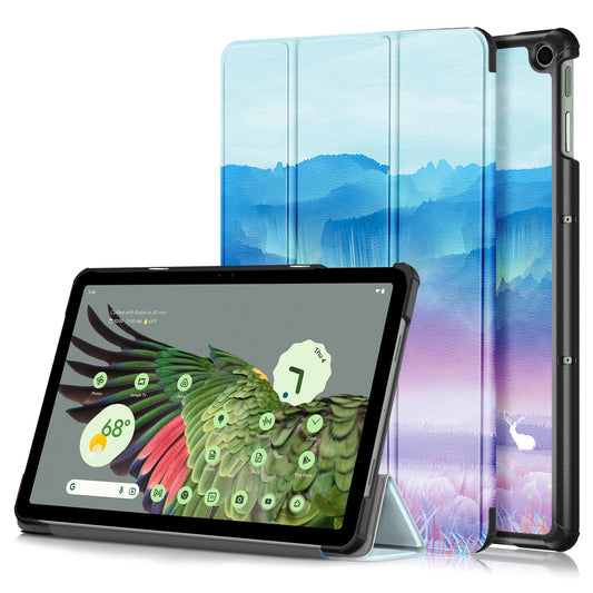 Pattern Printed Shockproof Case for Google Pixel Tablet Tri-fold Stand PU Leather Tablet Cover - Fantasy Deer