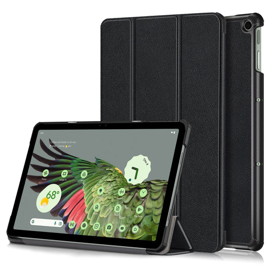 Pure Color Protective Case for Google Pixel Tablet PU Leather Anti-drop Tablet Cover with Case Tri-fold Stand - Black
