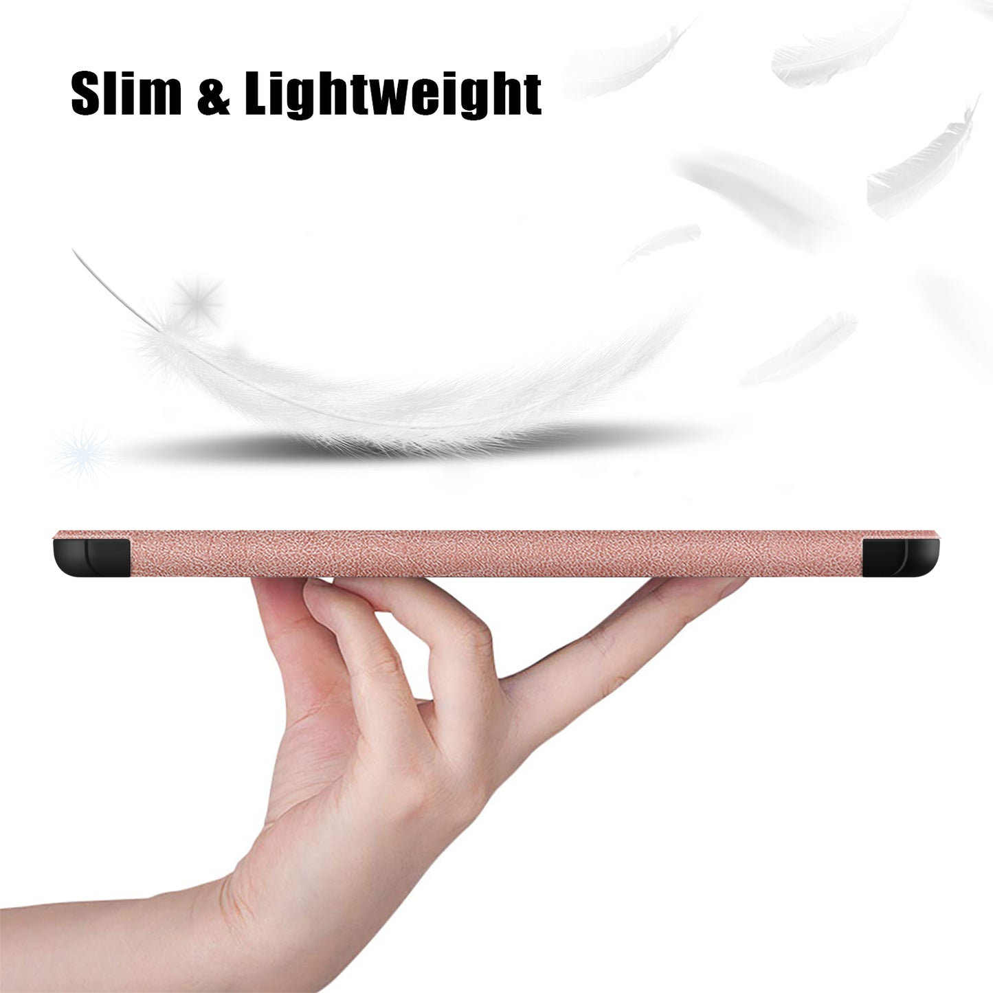 Pure Color Protective Case for Google Pixel Tablet PU Leather Anti-drop Tablet Cover with Case Tri-fold Stand - Rose Gold
