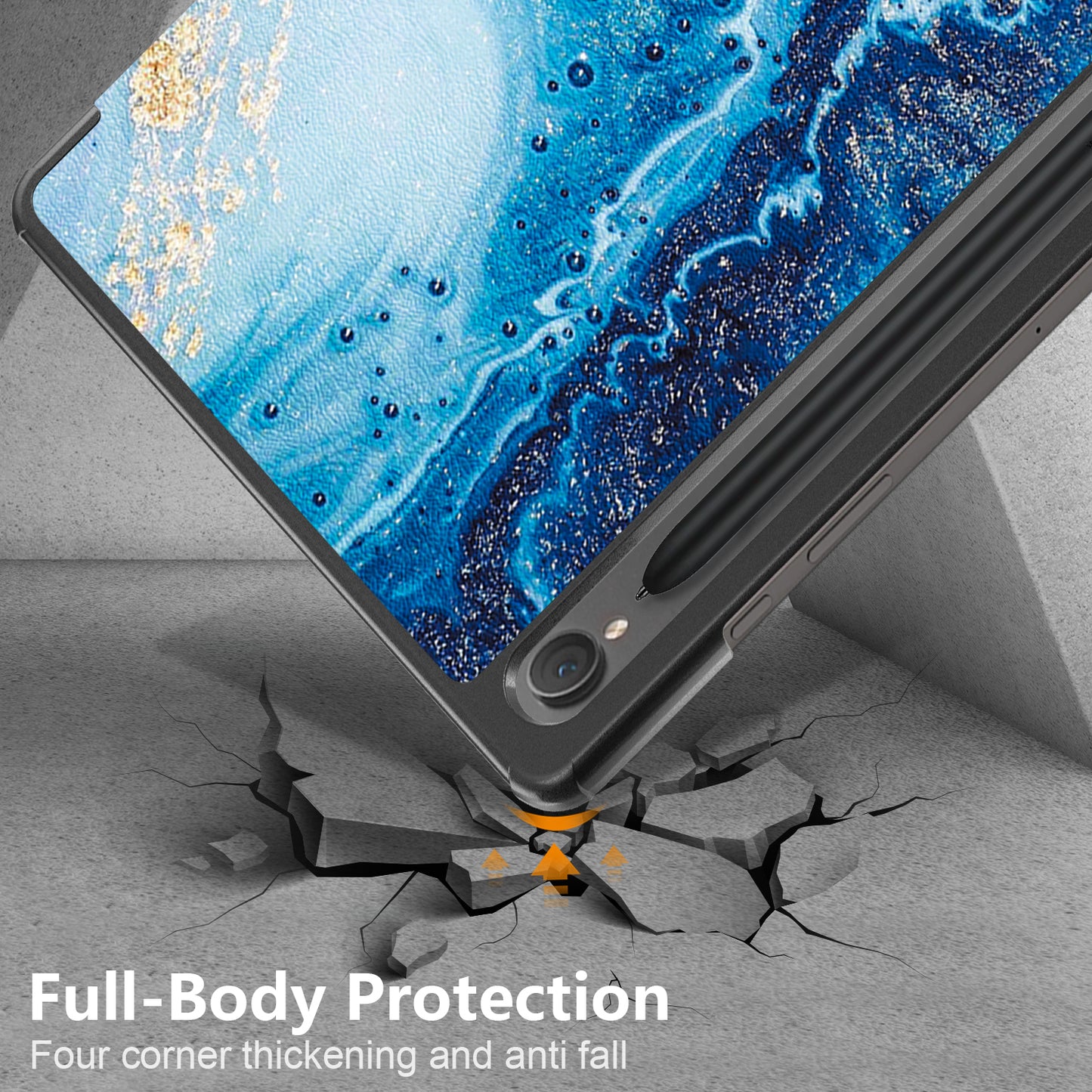 Uniqkart for Samsung Galaxy Tab S9 11-Inch SM-X710, SM-X716B, SM-X718U Pattern Printing Leather Tablet Case Trifold Stand Smart Cover  - Sea Wave