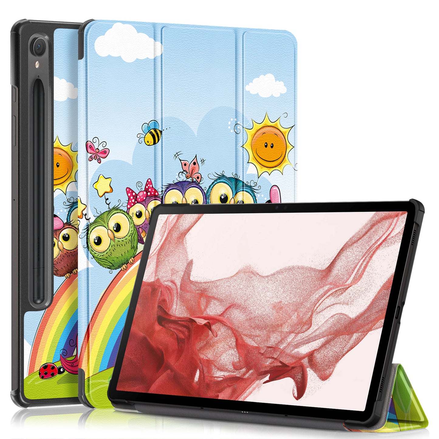 Uniqkart for Samsung Galaxy Tab S9 11-Inch SM-X710, SM-X716B, SM-X718U Pattern Printing Leather Tablet Case Trifold Stand Smart Cover  - Cute Animal