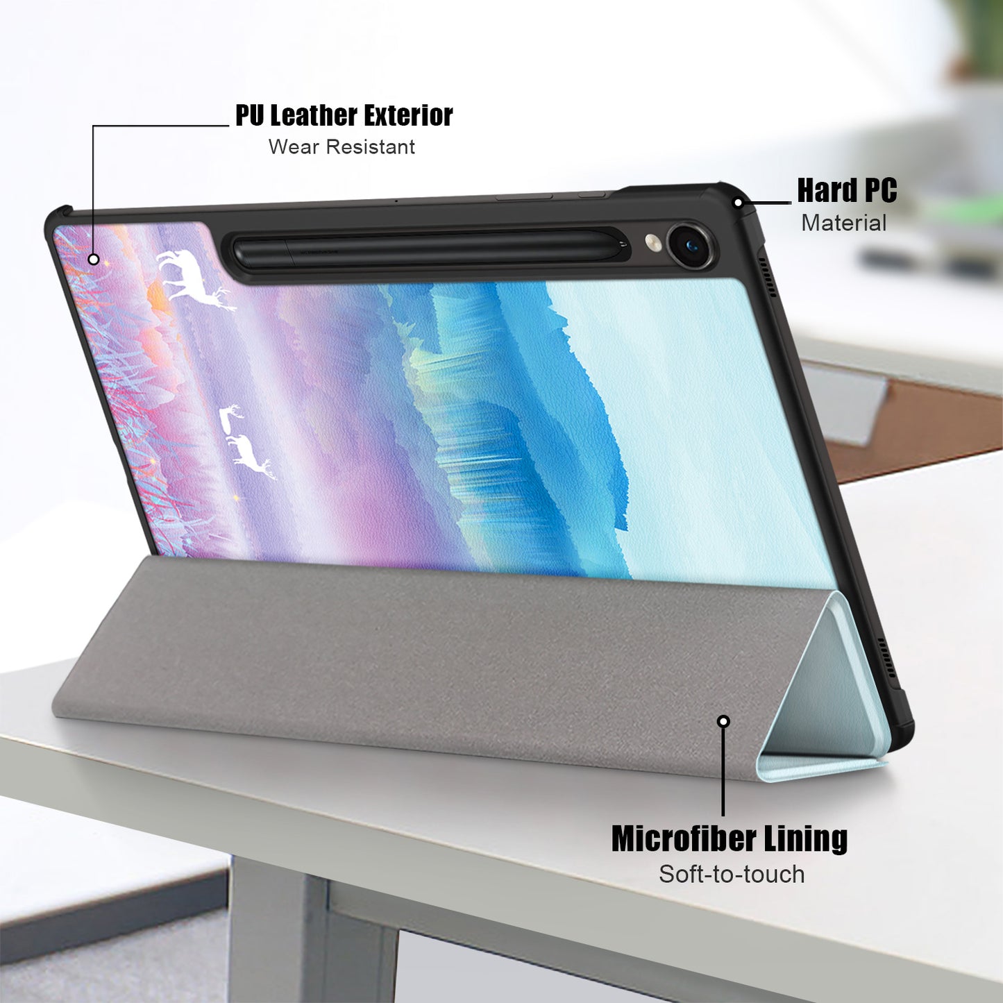 Uniqkart for Samsung Galaxy Tab S9 11-Inch SM-X710, SM-X716B, SM-X718U Pattern Printing Leather Tablet Case Trifold Stand Smart Cover  - Fantasy Deer