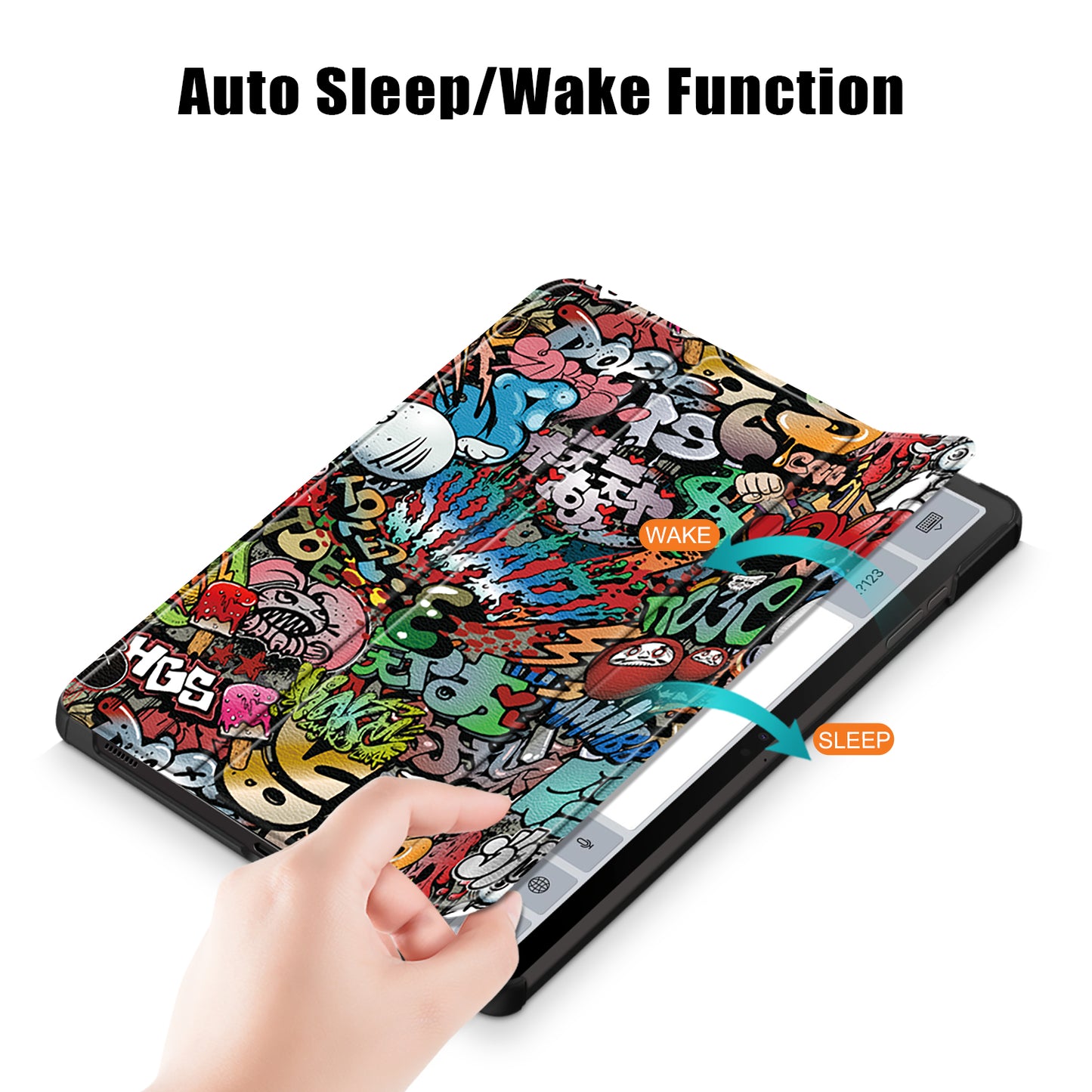Uniqkart for Samsung Galaxy Tab S9 11-Inch SM-X710, SM-X716B, SM-X718U Pattern Printing Leather Tablet Case Trifold Stand Smart Cover  - Graffiti