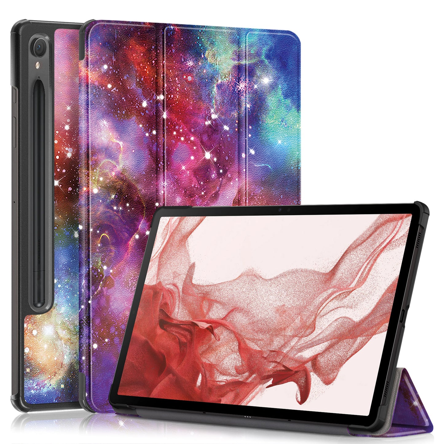 Uniqkart for Samsung Galaxy Tab S9 11-Inch SM-X710, SM-X716B, SM-X718U Pattern Printing Leather Tablet Case Trifold Stand Smart Cover  - Milky Way